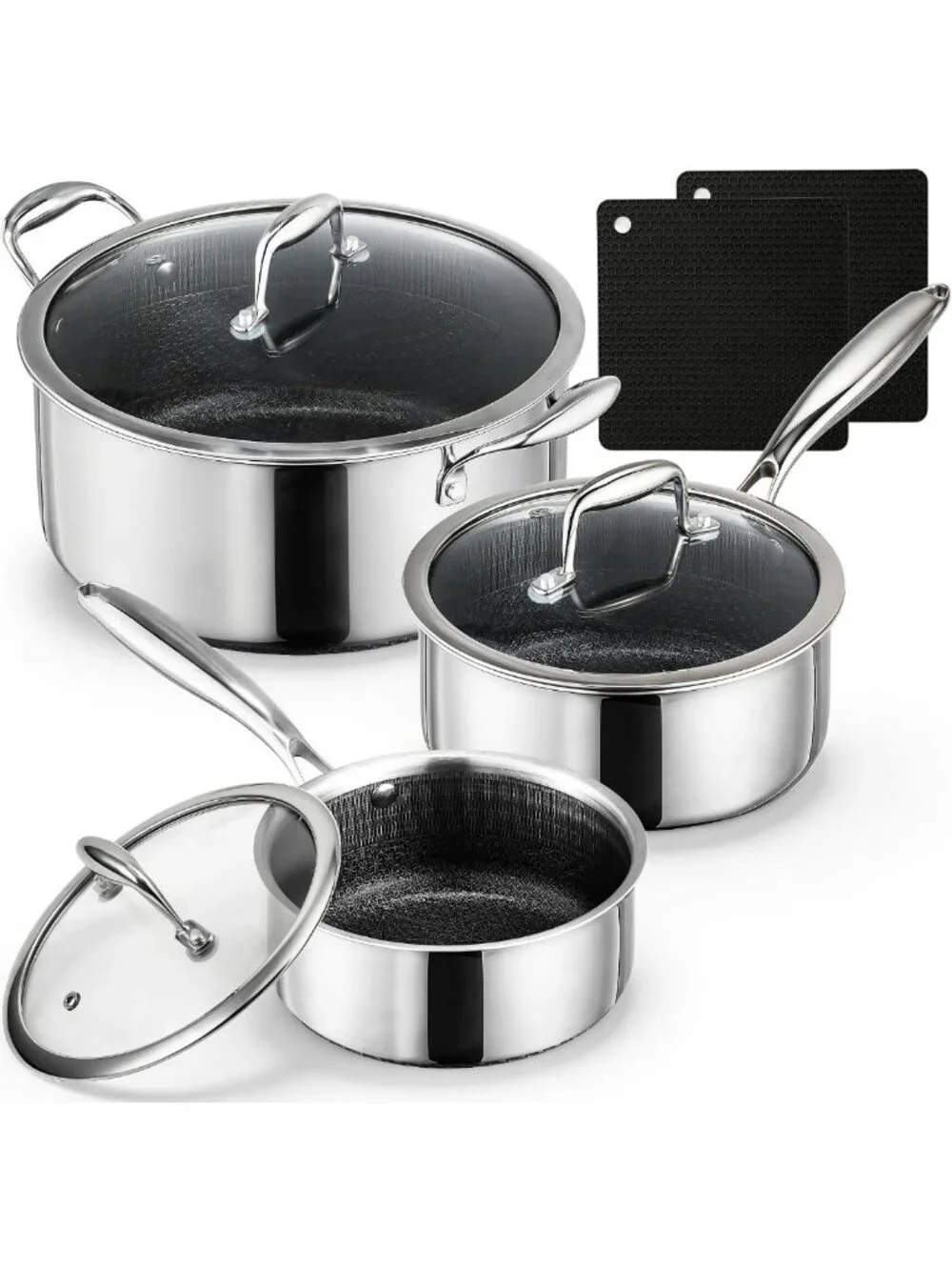 8-Piece Hybrid Stainless Steel Cookware Set - 8qt Soup Pot & 2/3qt Saucepans